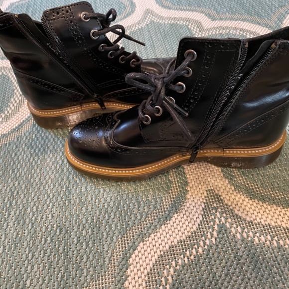 Bronx Black Doc-Like Zip Up Wing Tip Boots Size 38 - Picture 7 of 11